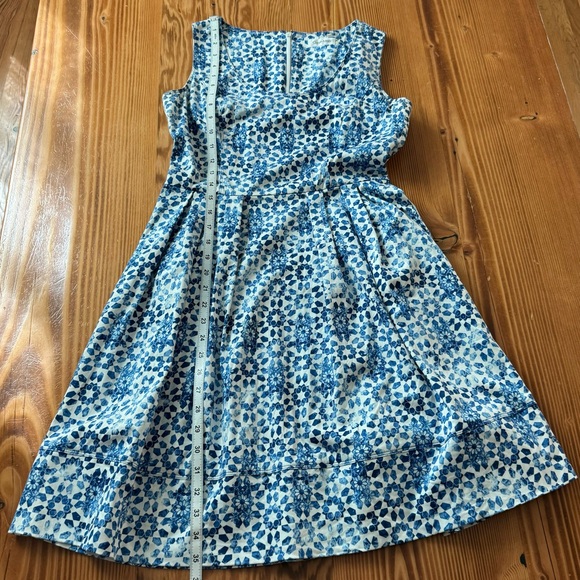 Calvin Klein Sleeveless Fit and Flare Pleated Dress in Regatta Print - Picture 10 of 10